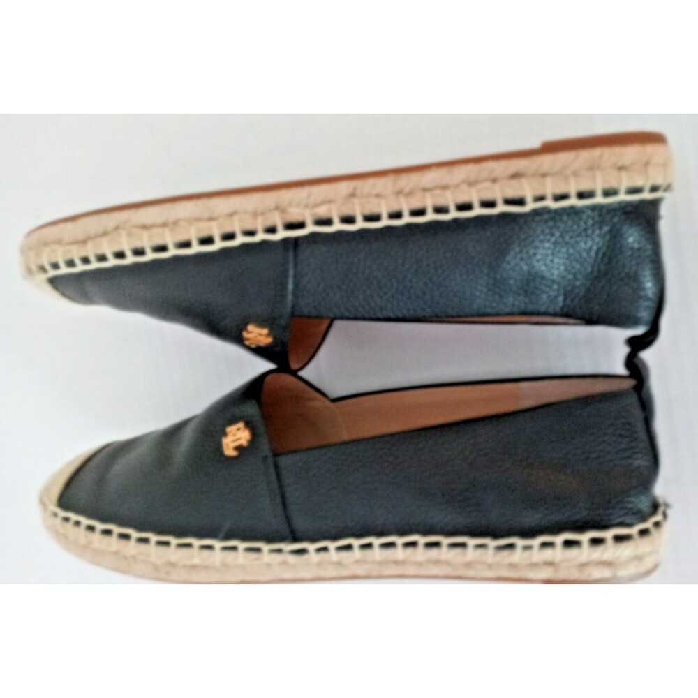 Ralph Lauren Cameryn Shoes Womens 7 Espadrille Flat Leather Black Casual - Picture 8 of 10